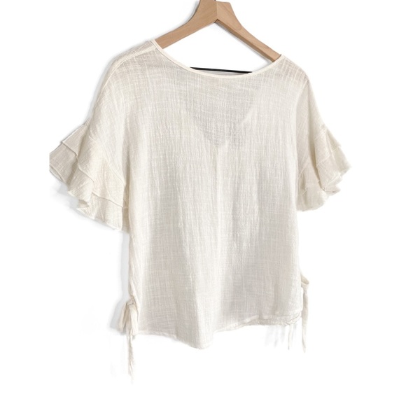 Hayden Tops - Hayden LA Flowy Short Sleeve Criss Cross Top, Natural Cream - Size M
